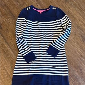 Lilly Pulitzer Navy and White Striped Long Sleeve Dress